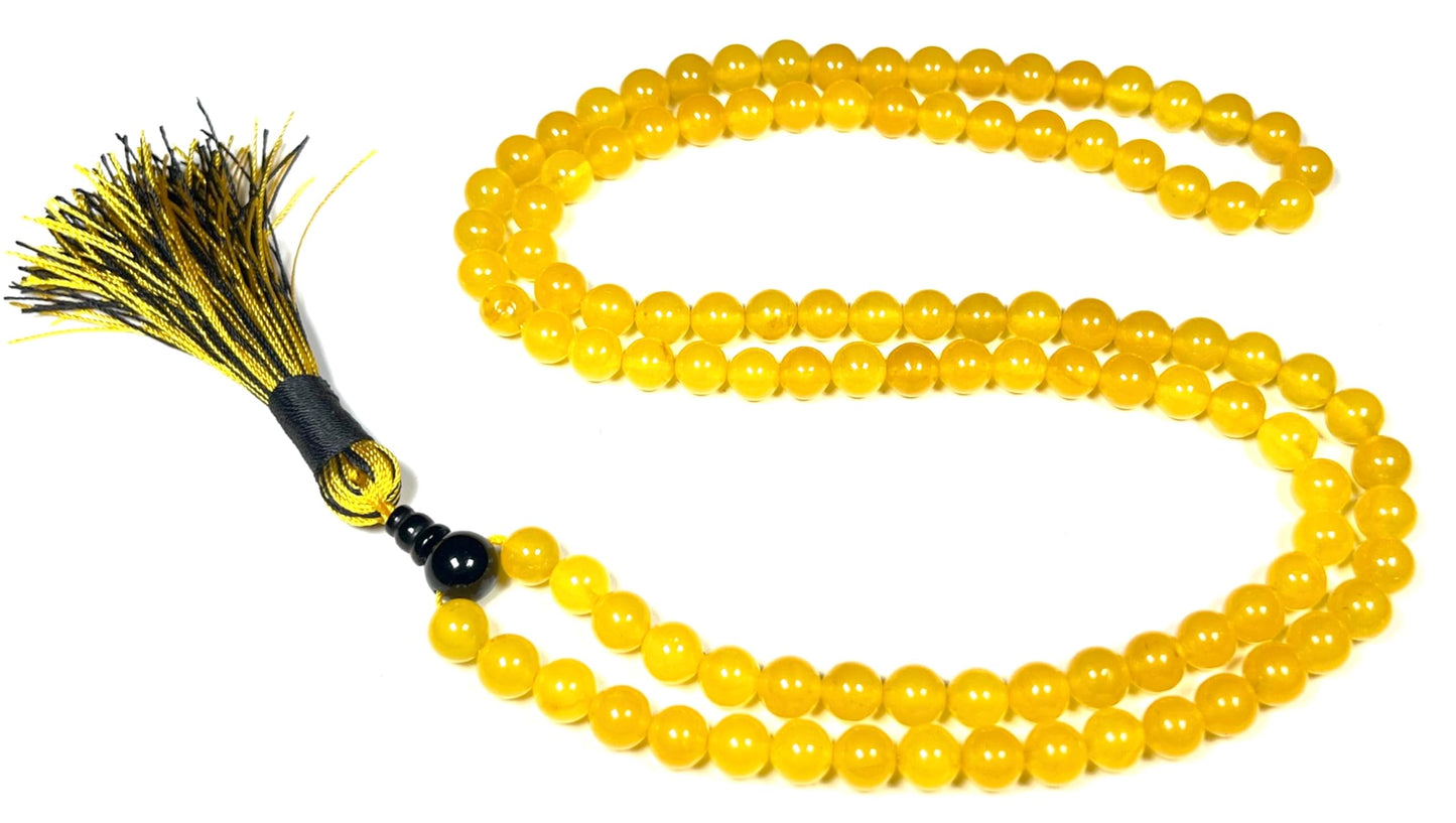 Handmade Agate Mala Beads Necklace with Black Onyx Guru Bead – 108 Beads – 8mm – Multicolor Options – Chakra Balancing & Zodiac Birthstone – Meditation Jewelry