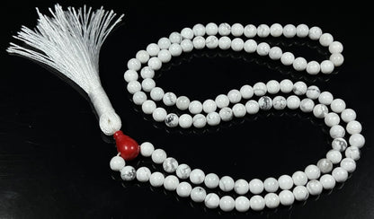 Natural White Howlite Mala Beads Necklace – 6mm & 8mm, 108 Beads – Gemini Birthstone, Crown Chakra Mala