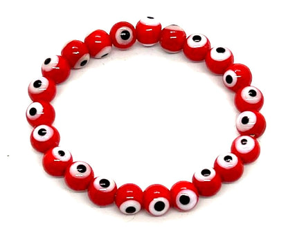 Embrace Passion & Energy - Handmade Red Evil Eye Charm Bracelet (8mm Beads) - Aries & Sagittarius Birthstone - Sacral Chakra Balance