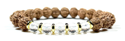 5 Mukhi Chikna Rudraksha Bracelet with Crystal Quartz | Stretch Beads for Balance & Clarity