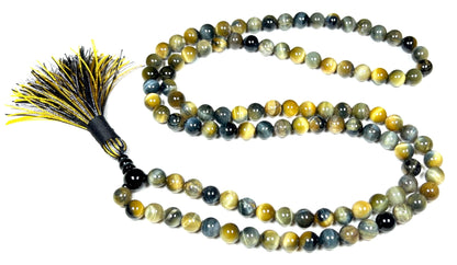 Handmade Tiger's Eye Mala Beads Necklace – 8mm 108 Beads – Multicolor Options – Solar Plexus Chakra & Zodiac Birthstones – Meditation Jewelry