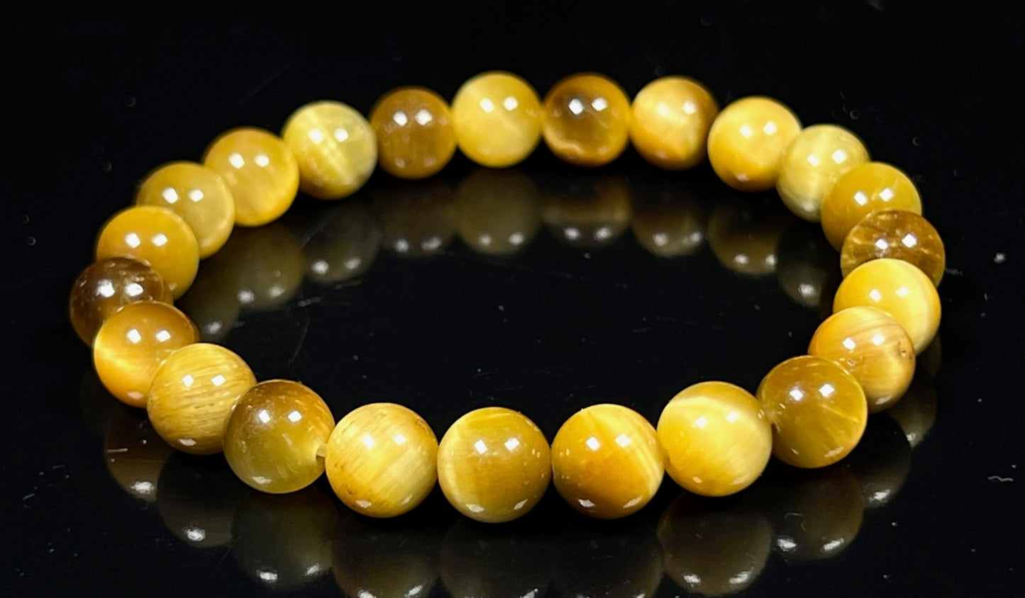 Tiger's Eye Stretch Bracelet – 8mm Beads – Multicolor Options – Solar Plexus Chakra & Zodiac Birthstones – Meditation Jewelry