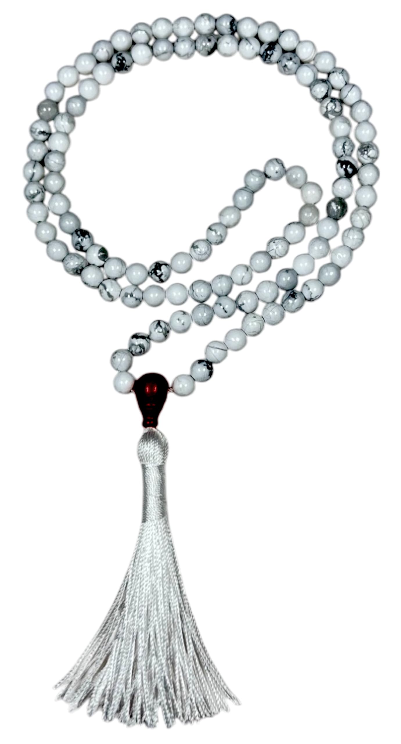 Natural White Howlite Mala Beads Necklace – 6mm & 8mm, 108 Beads – Gemini Birthstone, Crown Chakra Mala