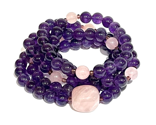 Amethyst & Rose Quartz Kriya Mala Necklace | 108 Beads | SOMA Collection
