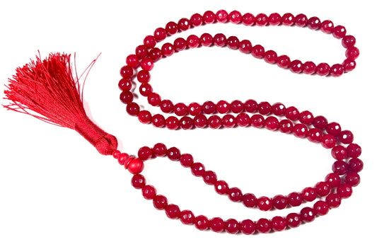 Faceted Red Agate Mala Beads Necklace, 8mm 108 Beads – September Birthstone, Virgo Jewelry, Root Chakra