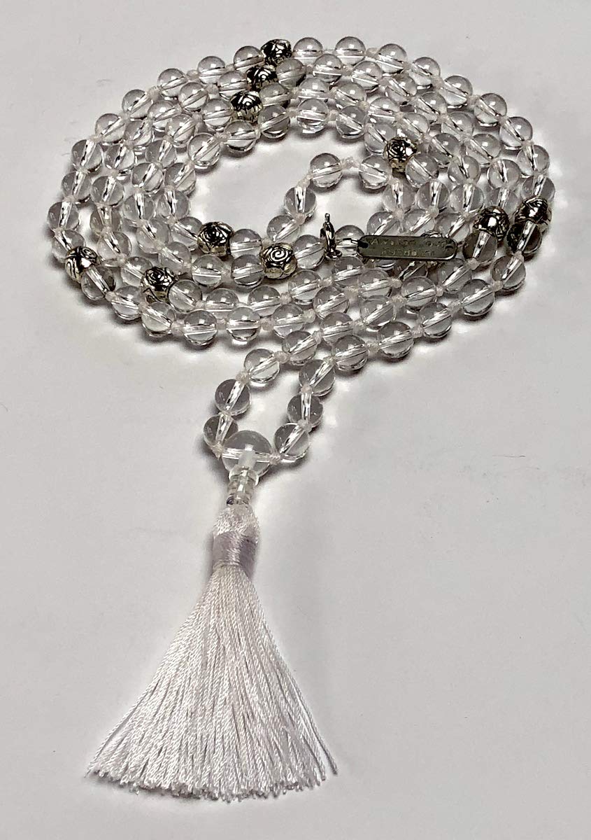 Certified Energized Mala Beads Necklace with COA - Chakra Mala - Japa Mala - 8mm 108 Buddhist Prayer Beads - Meditation Mala - Tassel Necklace – Zodiac/Sun Sign stones (Crystal Quartz)