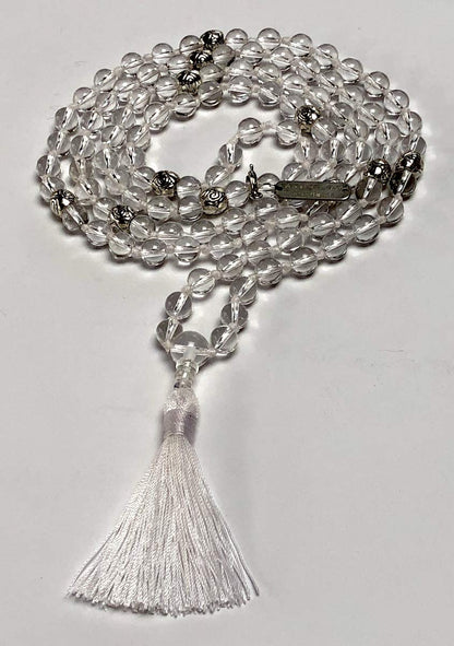 Certified Energized Mala Beads Necklace with COA - Chakra Mala - Japa Mala - 8mm 108 Buddhist Prayer Beads - Meditation Mala - Tassel Necklace – Zodiac/Sun Sign stones (Crystal Quartz)