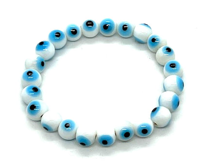Purity & New Beginnings: Handmade White Evil Eye Charm Bracelet (8mm Beads) - Cancer & Virgo Birthstone