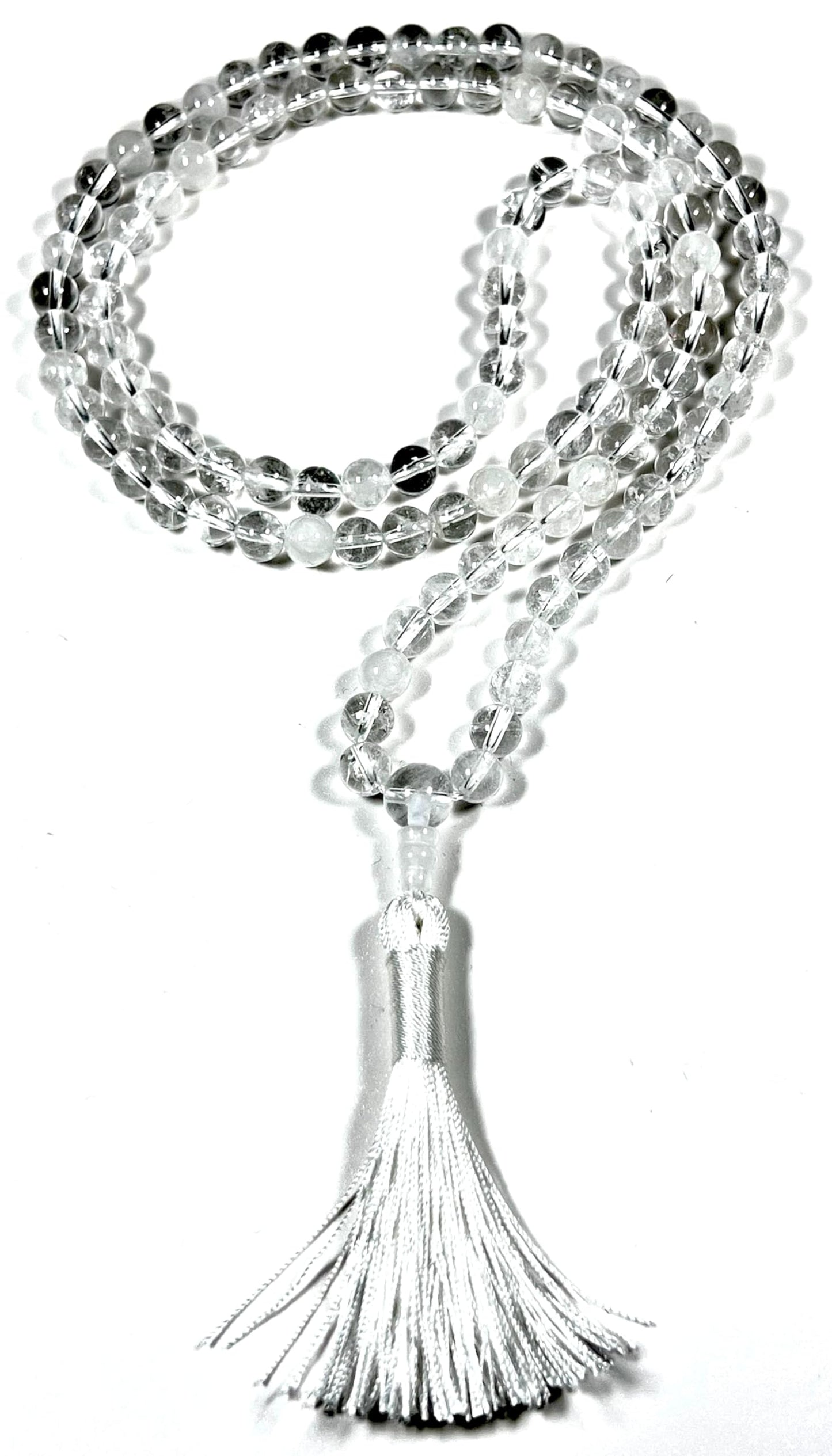 Handmade Nirvana Crystal Quartz Mala Beads Necklace | 8mm 108 Beads | Birthstone for April | Crown Chakra