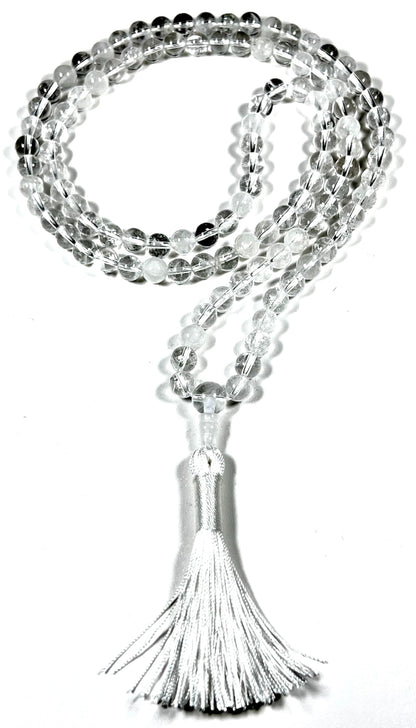 Handmade Nirvana Crystal Quartz Mala Beads Necklace | 8mm 108 Beads | Birthstone for April | Crown Chakra