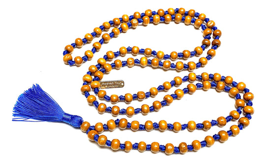 Awaken Your Kundalini Tulsi mala beads necklace hand knotted mala holy basil beads 8 mm 108 Buddhist prayer beads 7 Chakra mala colors - w/Velvet mala pouch (SIXTH BROW CHAKRA)