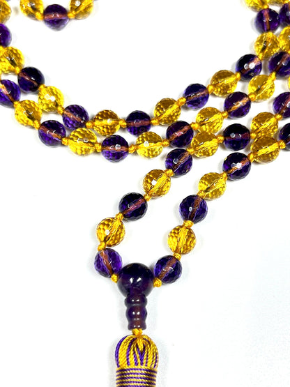 Ametrine Mala Necklace | Amethyst & Citrine | Third Eye & Solar Plexus Chakras | SOMA