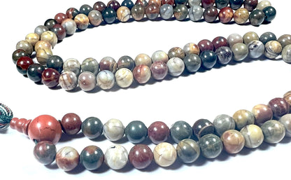 Natural Rhyolite Mala Beads Necklace - AAA Grade 8mm, 108 Beads – Sacred Meditation & Yoga Prayer Beads – Taurus Birthstone & Heart Chakra Energy Beads