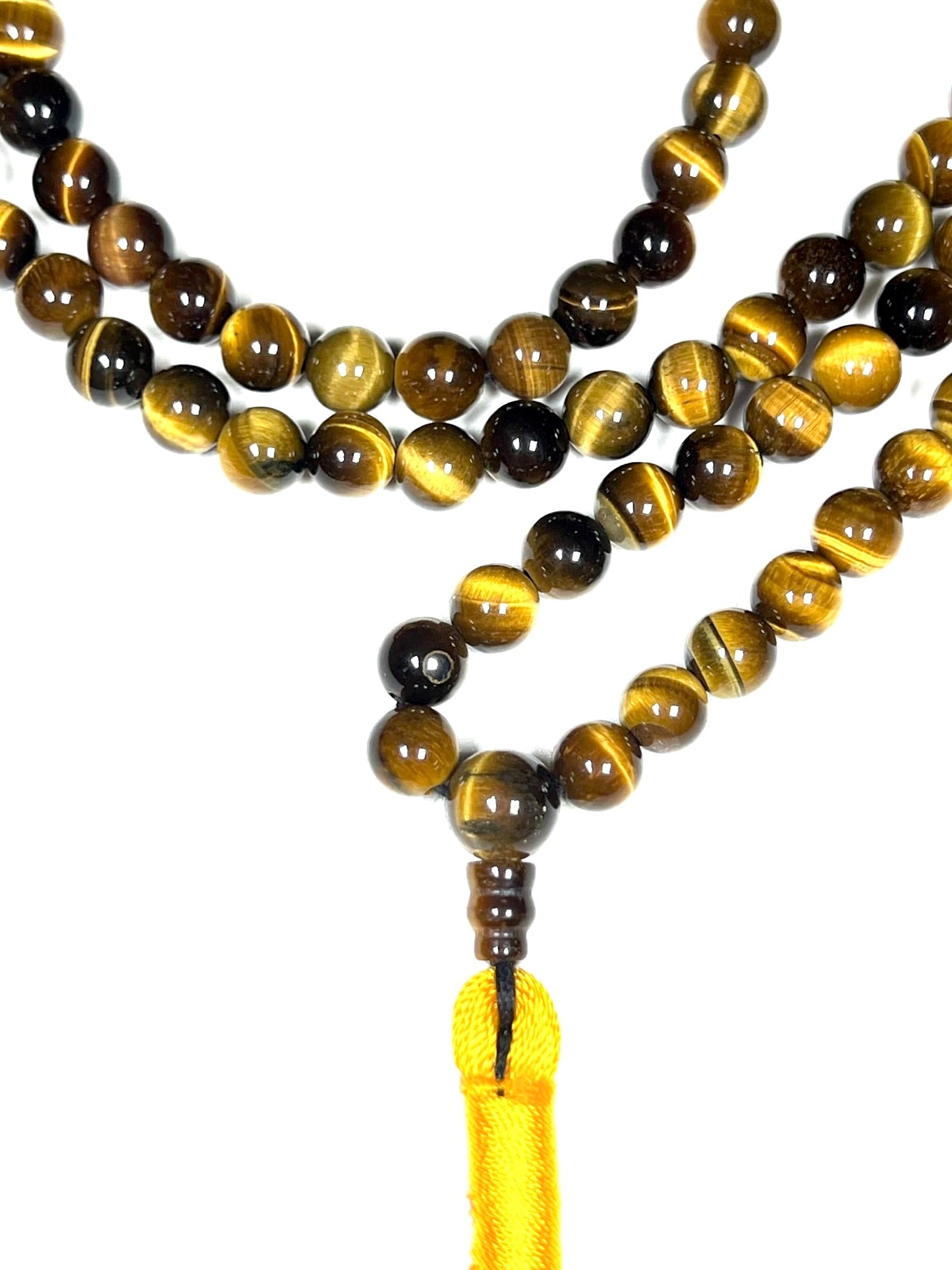 Handmade Tiger's Eye Mala Beads Necklace – 8mm 108 Beads – Multicolor Options – Solar Plexus Chakra & Zodiac Birthstones – Meditation Jewelry