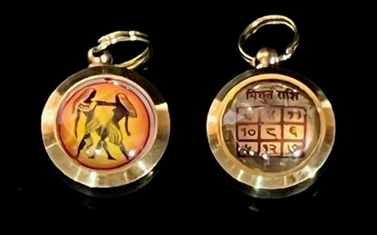 Zodiac Constellation Pendant Necklace - Sun Sign Amulet - Rashi Yantra Pendant - 3/4 Inch Brass Pendant with Zodiac Yantra