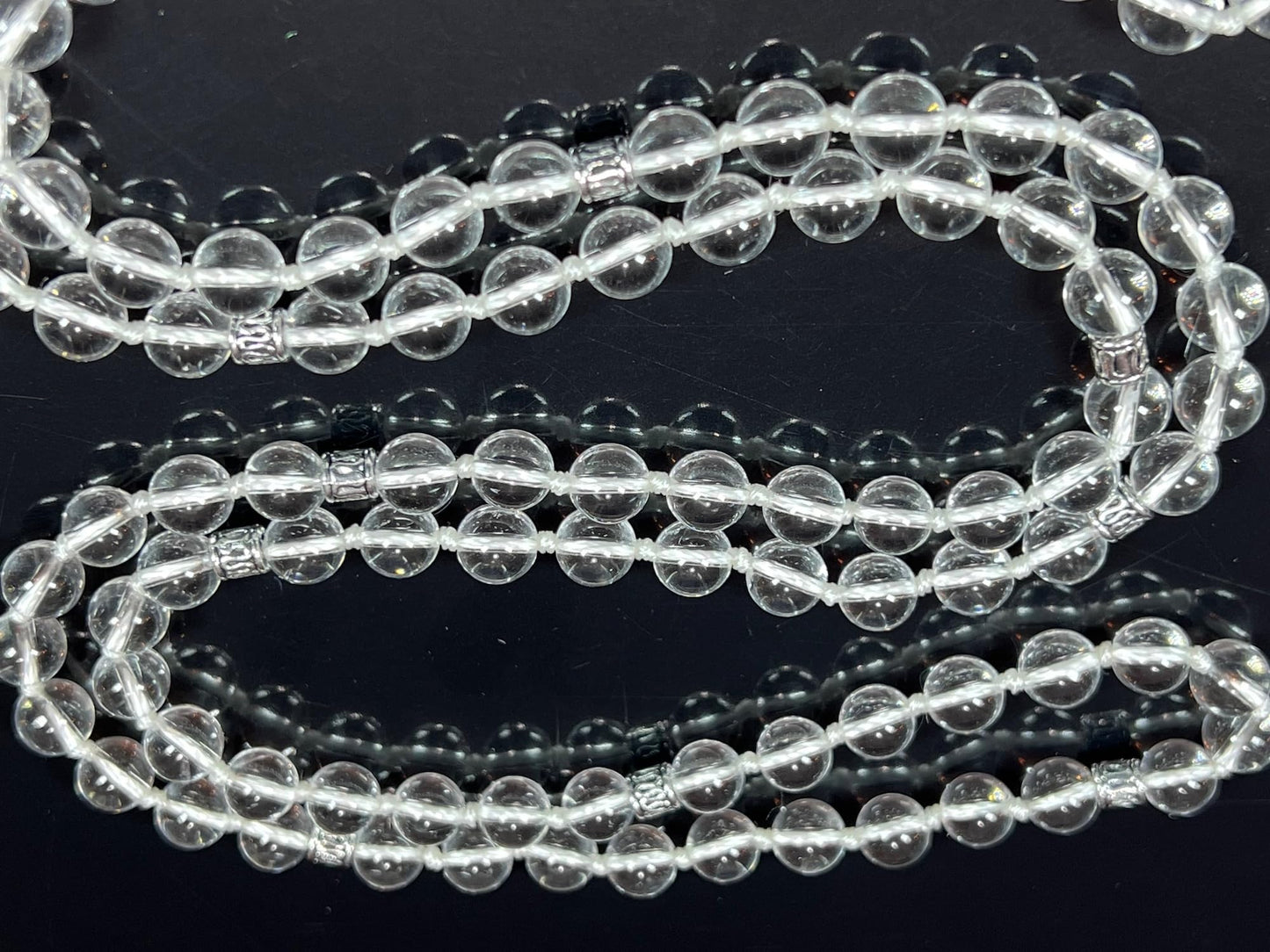 Illuminate Your Path: Hand-Knotted 8mm Clear Crystal Quartz Mala Beads Necklace - Leo Birthstone Sun Sign - Crown Chakra