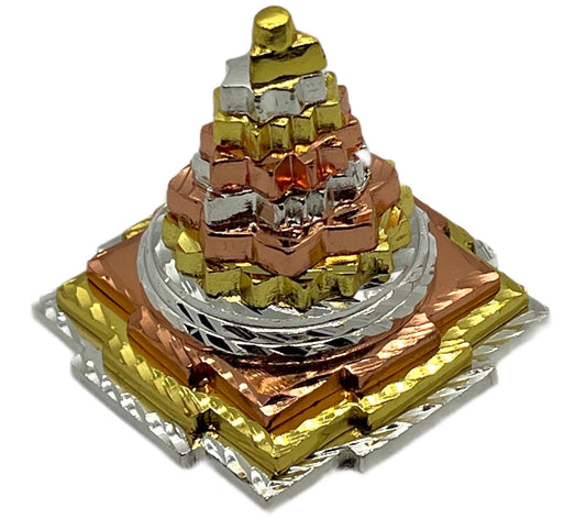 AWAKEN YOUR KUNDALINI Sri Meru Yantra, Shree Chakra in Brass Size 2" Inch - Spiritual Powers, Vaastu Dosh, Prosperity - 3D - 3 Tone A+