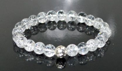 Himalayan Ice Crystal Quartz and Lava Beads Stretch Bracelet – Multi Tone Finish – Aries Birthstone – Universal Sun Sign - Crown Chakra Energy Bracelet