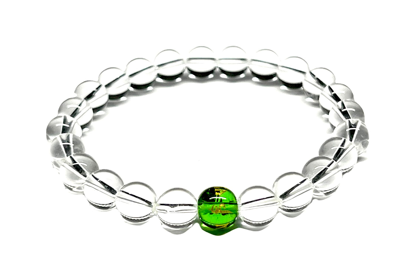 Crystal Quartz and Peridot Stretch Bracelet – Birthstone for August (Leo, Virgo) – Crown and Heart Chakra Alignment