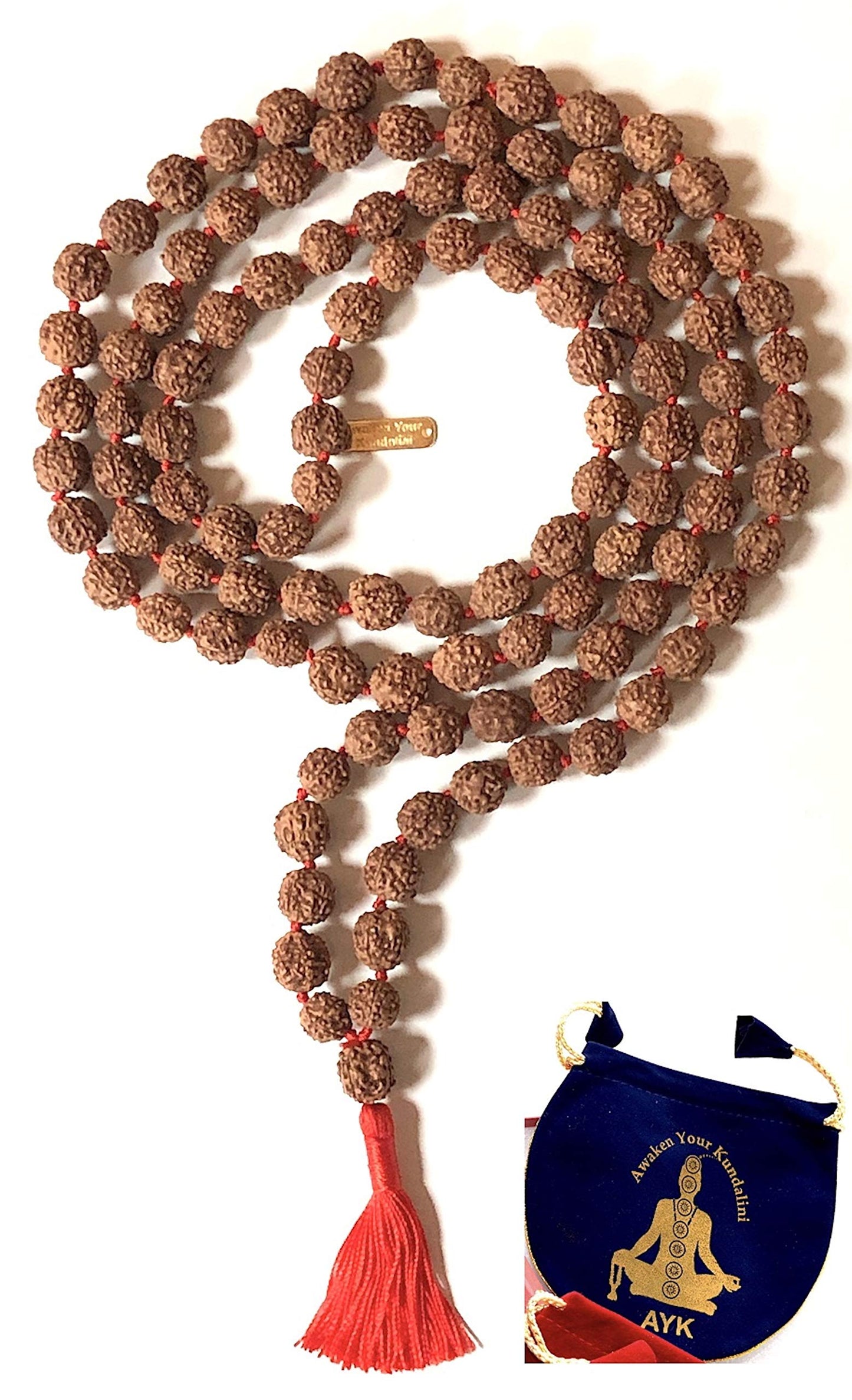 AWAKEN YOUR KUNDALINI Hand-Knotted 5 Mukhi Rudraksha Mala (10mm) - Wisdom & Inner Peace - Crown Chakra Alignment, Capricorn Sun Sign