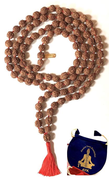 AWAKEN YOUR KUNDALINI Hand-Knotted 5 Mukhi Rudraksha Mala (10mm) - Wisdom & Inner Peace - Crown Chakra Alignment, Capricorn Sun Sign