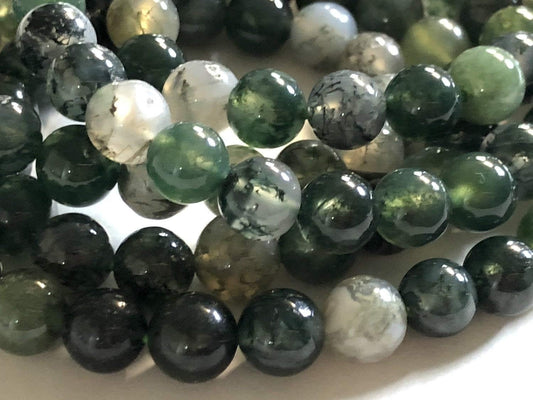 Embrace Fresh Starts & Abundance: Moss Agate Mala Necklace (8mm 108 Beads) - Virgo & Capricorn Birthstone & Heart Chakra Harmony