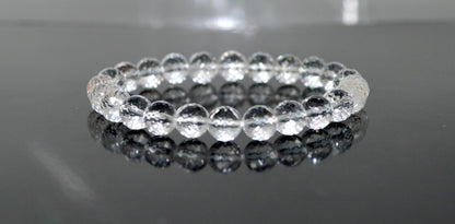 Diamond Cut Crystal Quartz Stretch Bracelet – 6mm & 8mm – April Birthstone for Aries and Taurus Zodiac Sun Sign – Crown Chakra Energy Bracelet