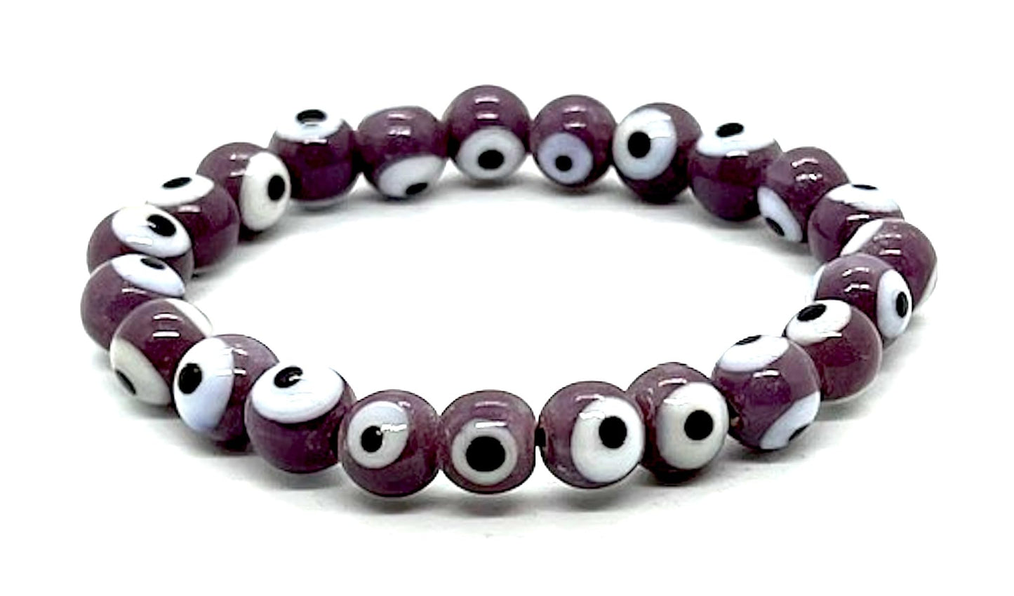 Protection & Positivity: Handmade Brown Evil Eye Charm Bracelet (8mm Beads) - Taurus Birthstone