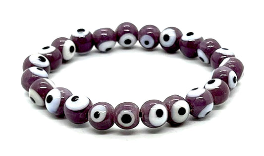 Protection & Positivity: Handmade Brown Evil Eye Charm Bracelet (8mm Beads) - Taurus Birthstone