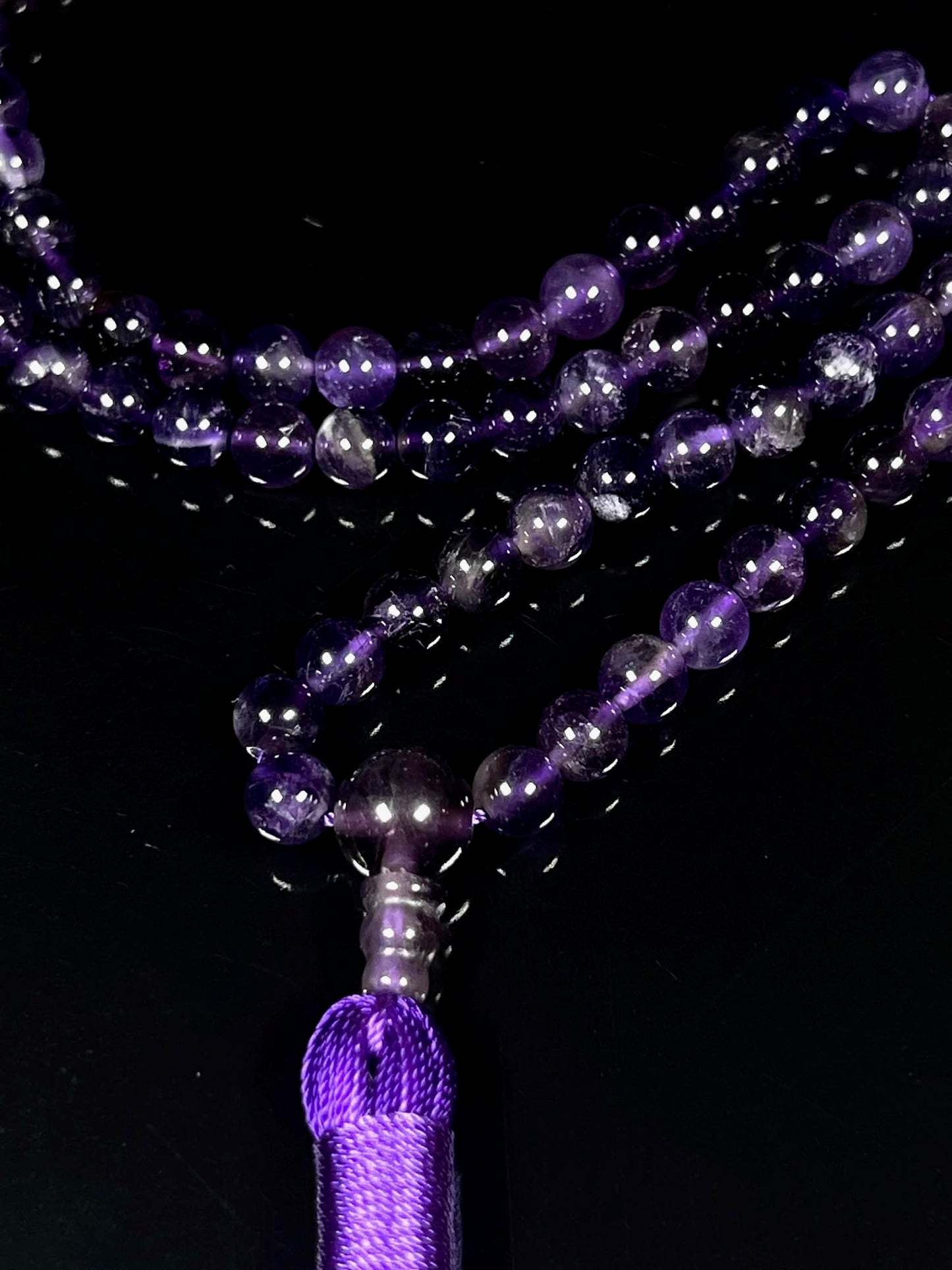 Handmade Amethyst Mala Beads Necklace - 6mm 108 Beads - Pisces Birthstone - Crown Chakra