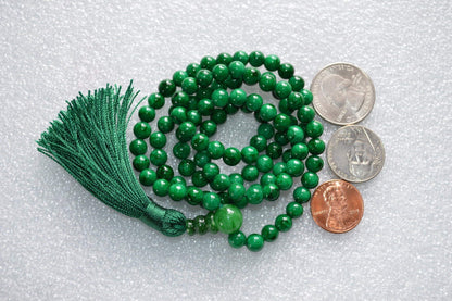 Handmade Green Jade Mala Necklace (8mm, 108 Beads) - Cultivate Harmony & Abundance - Libra Birthstone & Heart Chakra Balance
