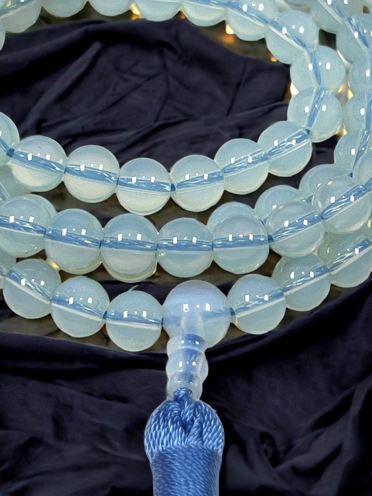 Handmade Opal Opalite Necklace, 8mm 108 Mala Beads for Inner Light and Harmony - Virgo and Cancer Zodiac Sun Sign Crystal Gemstones