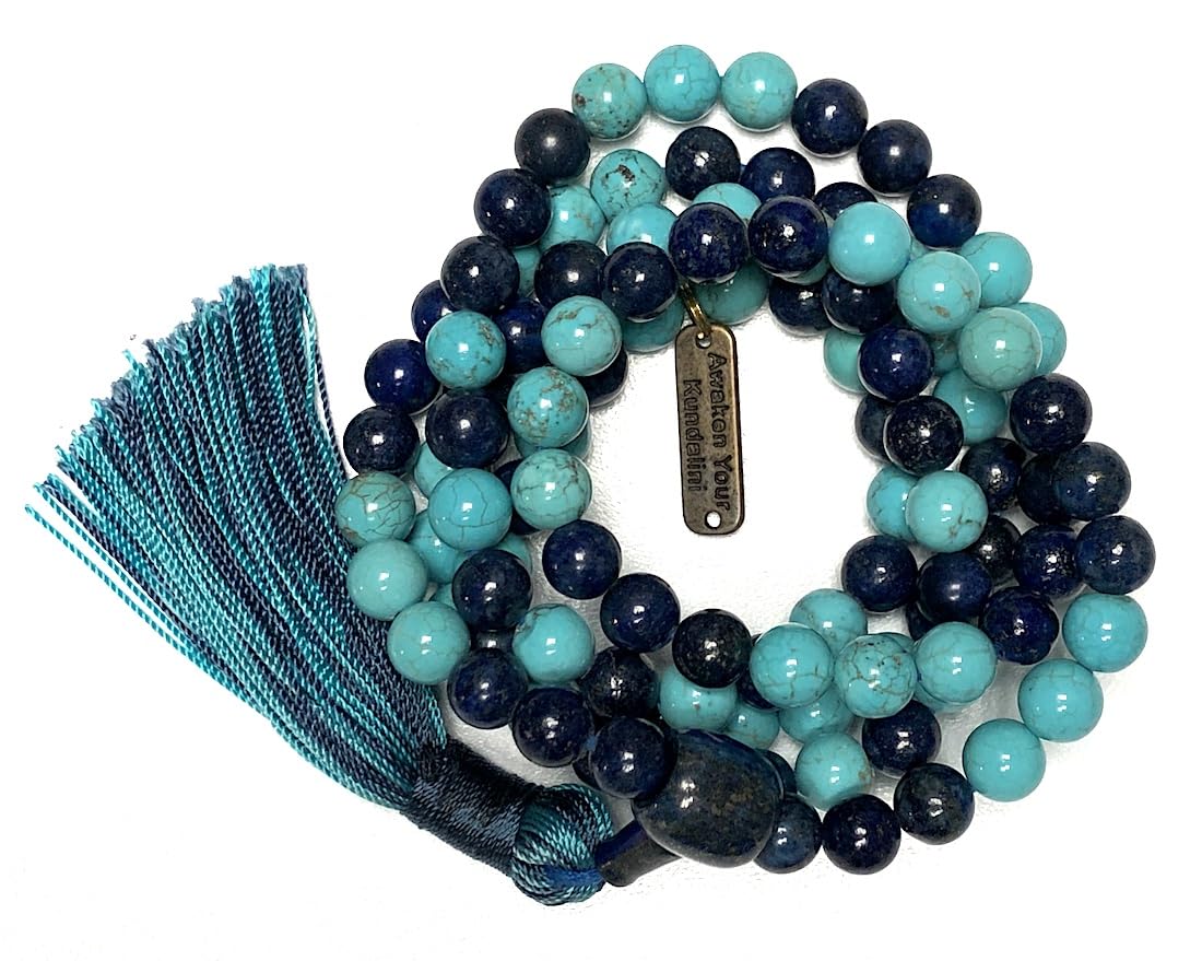 Elevate Your Spirit with Our Stunning Lapis Lazuli and Turquoise Mala Beads Necklace - Aquarius Birthstone - Sagittarius Astrological Sign - Throat & Third Eye Chakra Association