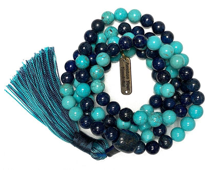 Elevate Your Spirit with Our Stunning Lapis Lazuli and Turquoise Mala Beads Necklace - Aquarius Birthstone - Sagittarius Astrological Sign - Throat & Third Eye Chakra Association
