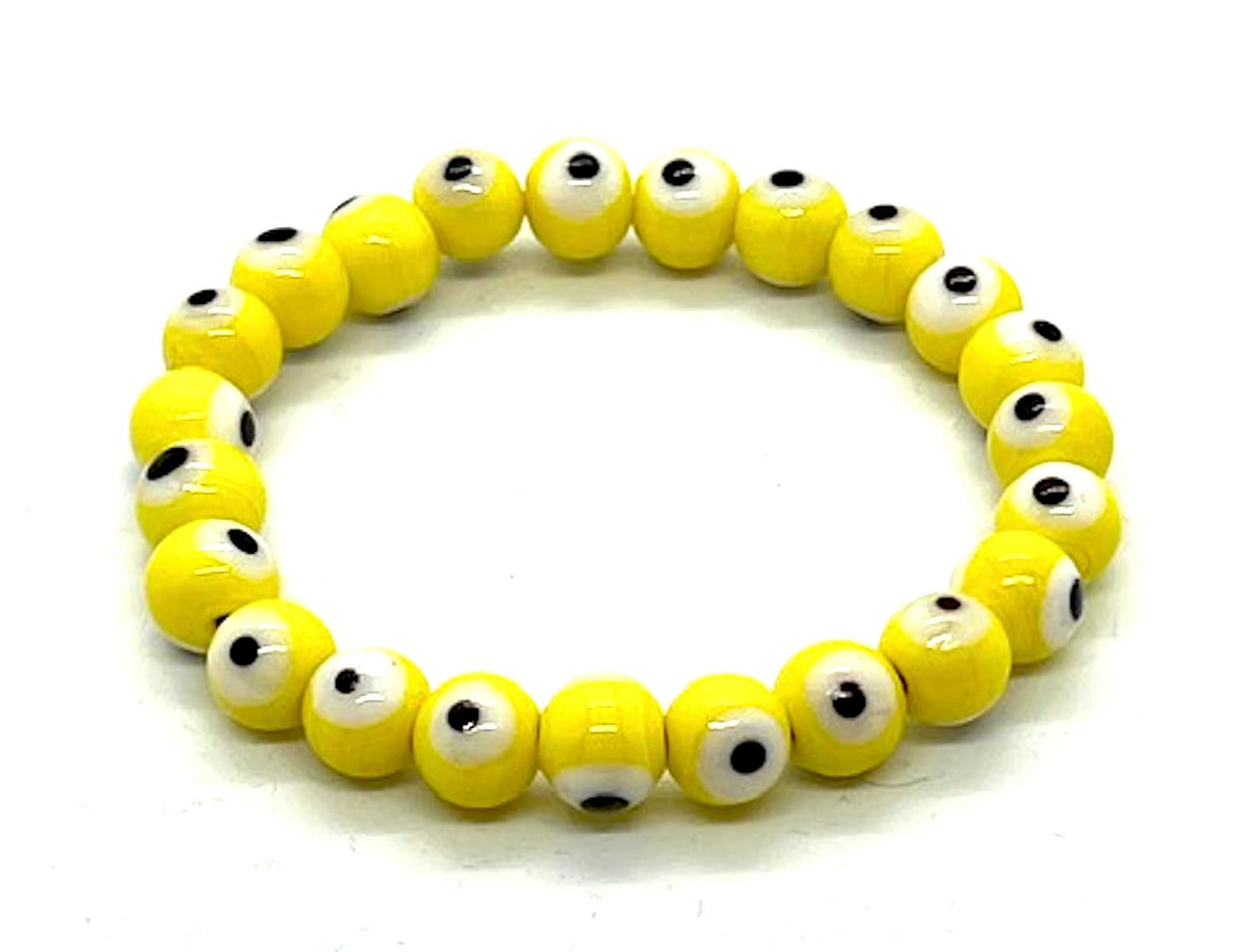 Embrace Optimism & Joy: Handmade Yellow Evil Eye Charm Bracelet (8mm Beads) - Gemini & Leo Birthstone - Solar Plexus Chakra Harmony