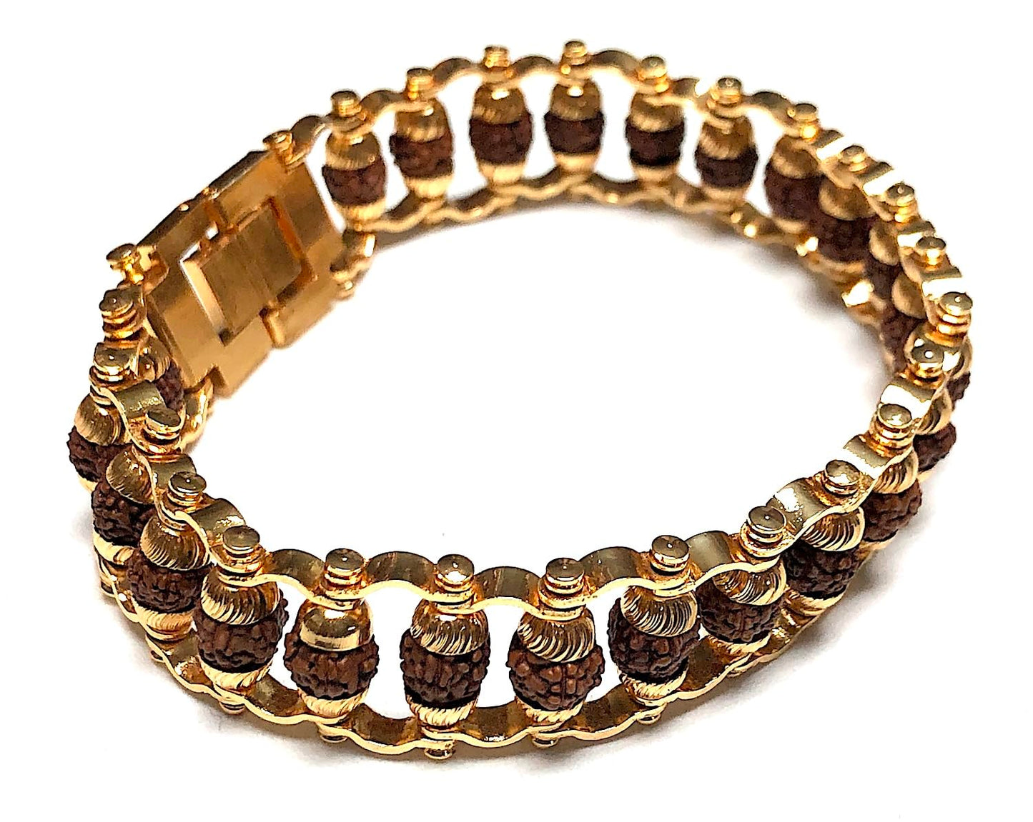 Handmade Rudraksha Beads Bracelet - Chain Link Bracelet – 6-7 mm Bead Size - Brass