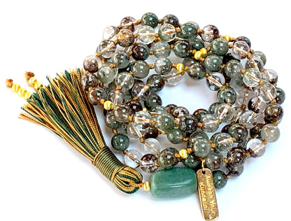 Hand Knotted Lodolite (Garden Quartz) Mala Beads Necklace – 8mm 108 Beads | Heart Chakra & May Birthstone | Ethically Sourced