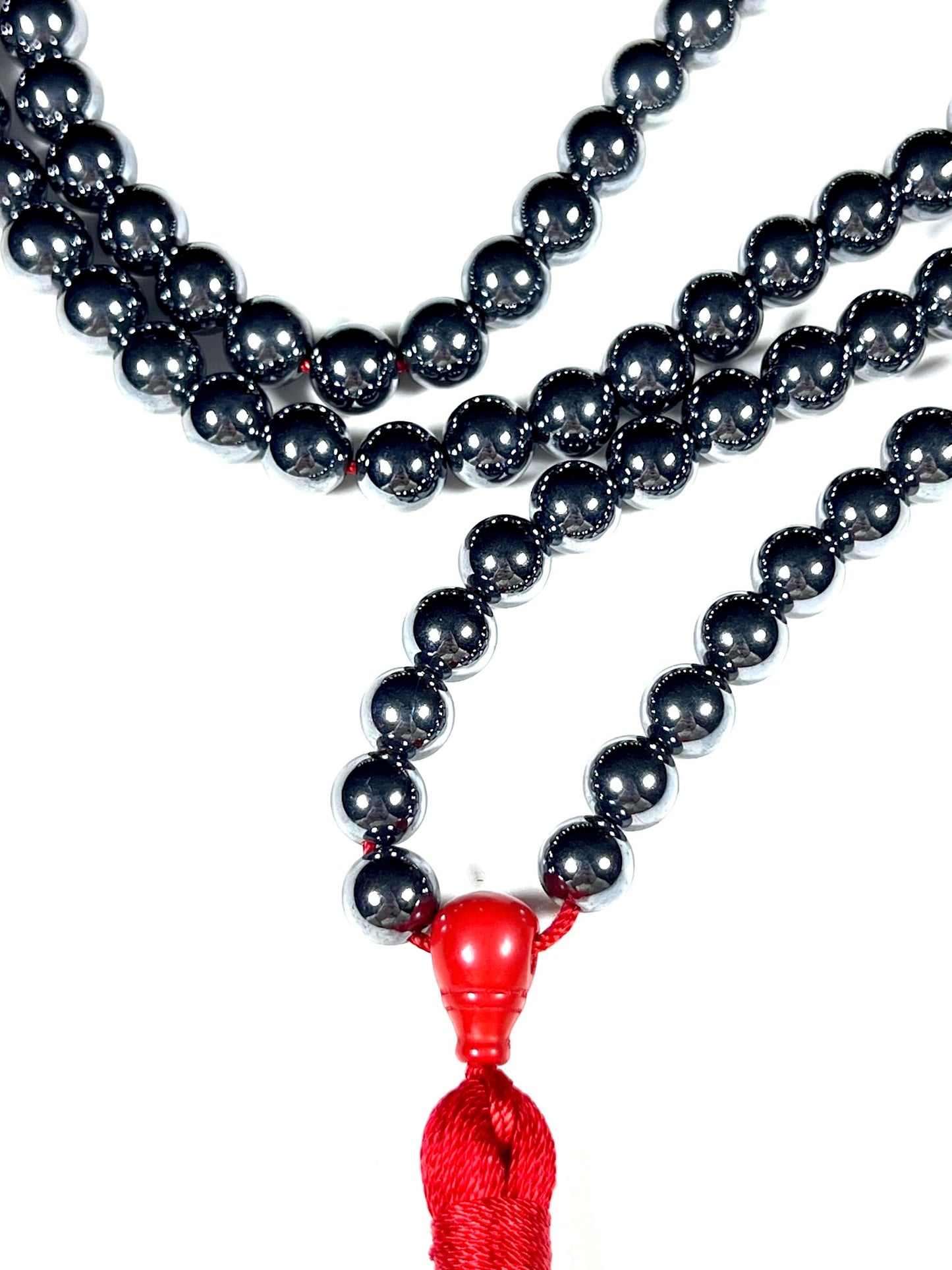 Terahertz Mala Beads Necklace | 8mm 108 Beads | Energy & Focus | Aquarius Birthstone | Root Chakra Alignment