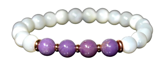 Moonstone & Phosphosiderite Stretch Bracelet - Cancer & Sagittarius Birthstone - Crown & Heart Chakra
