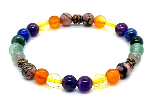 Harmony and Positivity Bracelet - Amethyst, Citrine, Moss Agate, Lapis Lazuli Bracelet (Calming 8mm Beads)