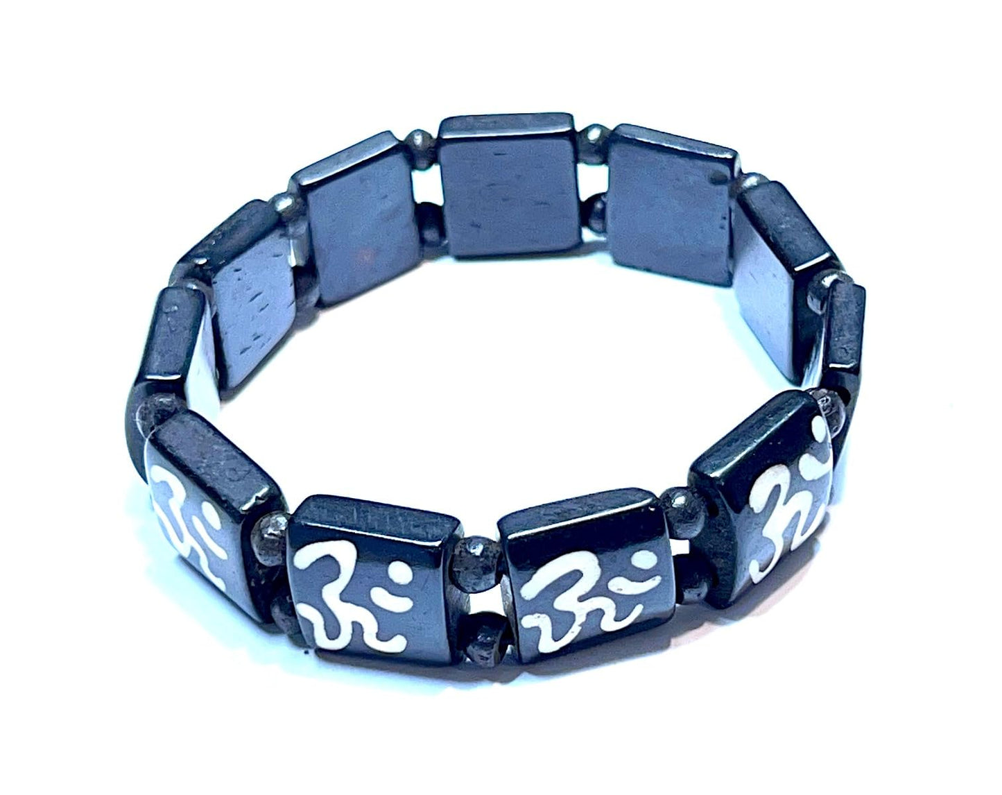 Tibetan Yak Bone Om Healing Bracelet - Chakra Alignment & Balancing (Style-6 Wrist size 6.5"-7"; Bead size 14 mm)