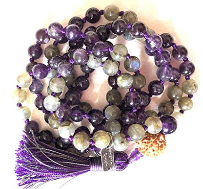 Amethyst & Labradorite Mala Necklace with Rudraksha | SOMA Collection