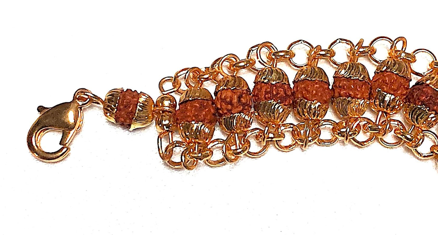 AWAKEN YOUR KUNDALINI 6mm Rudraksha Bracelet in Golden Finish Alloy Chain, Crown Chakra, Universal Zodiac Sun Sign, Wrist Size 7.5 Inches
