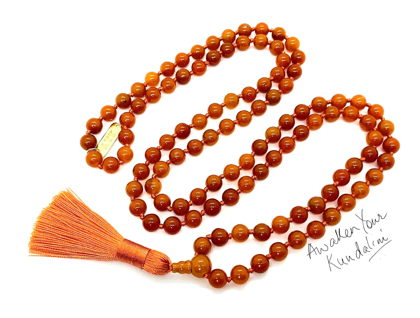 AERIS Orange Aventurine Mala Necklace | 108 Hand-Knotted Beads for Manifestation, Creativity & Confidence | Solar Plexus Chakra | August Birthstone Alternative | Handmade in USA