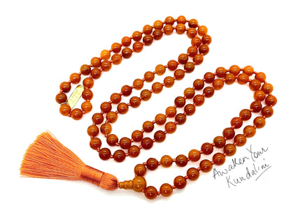 AERIS Orange Aventurine Mala Necklace | 108 Hand-Knotted Beads for Manifestation, Creativity & Confidence | Solar Plexus Chakra | August Birthstone Alternative | Handmade in USA