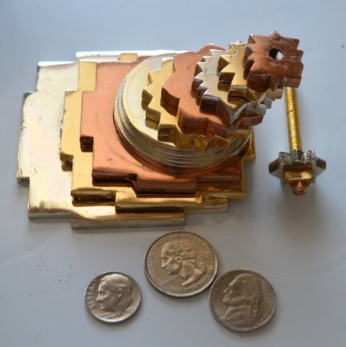 AWAKEN YOUR KUNDALINI Sri Meru Yantra, Shree Chakra, Maha Meru in Astadhatu Size 3" Inch - Spiritual Powers, Vaastu Dosh, Prosperity - 3D