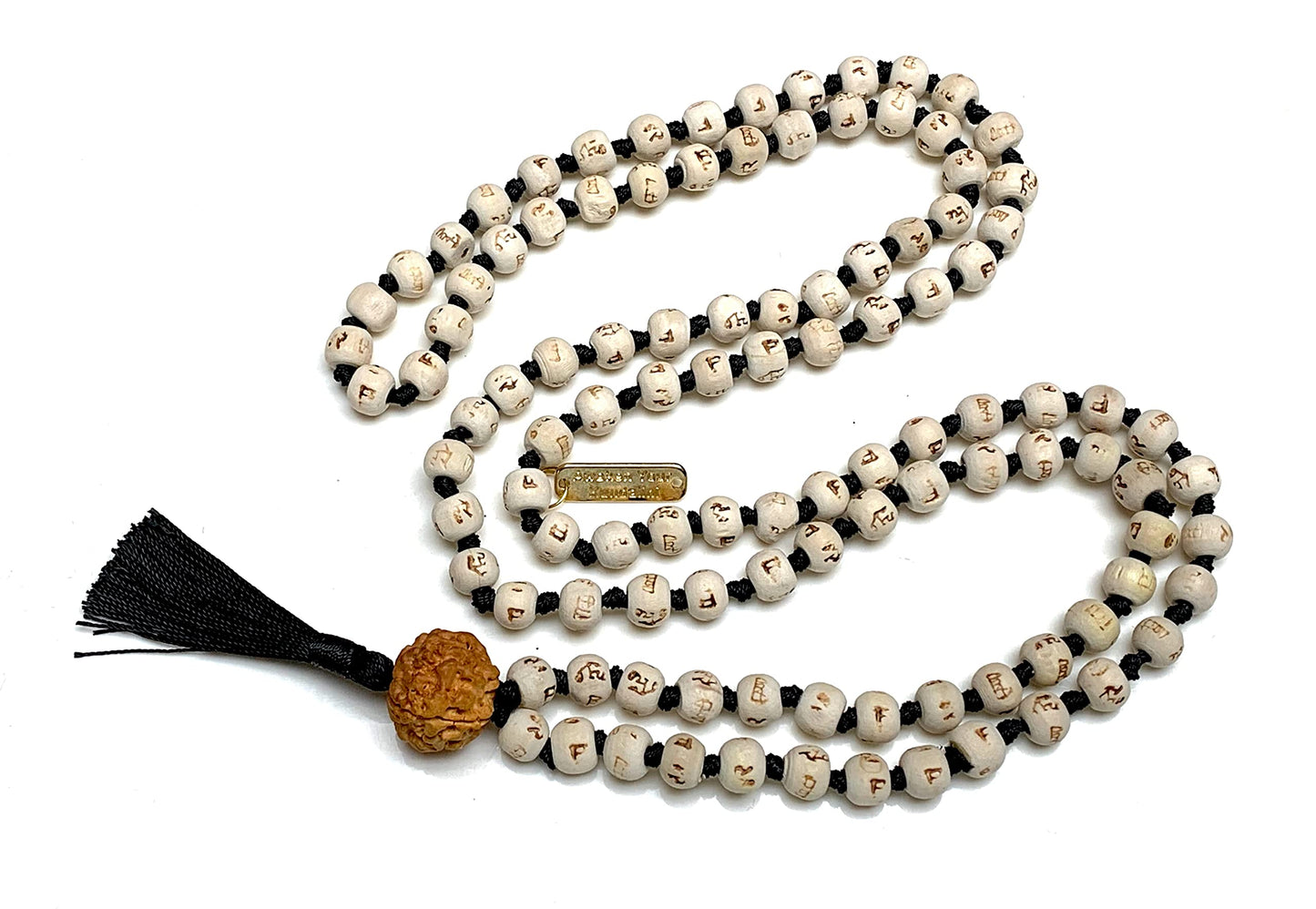 AWAKEN YOUR KUNDALINI Spiritual Harmony Tulsi Mala Necklace with 5 Mukhi Rudraksha - Cancerian Birthstone - Heart & Sacral Chakra Balance