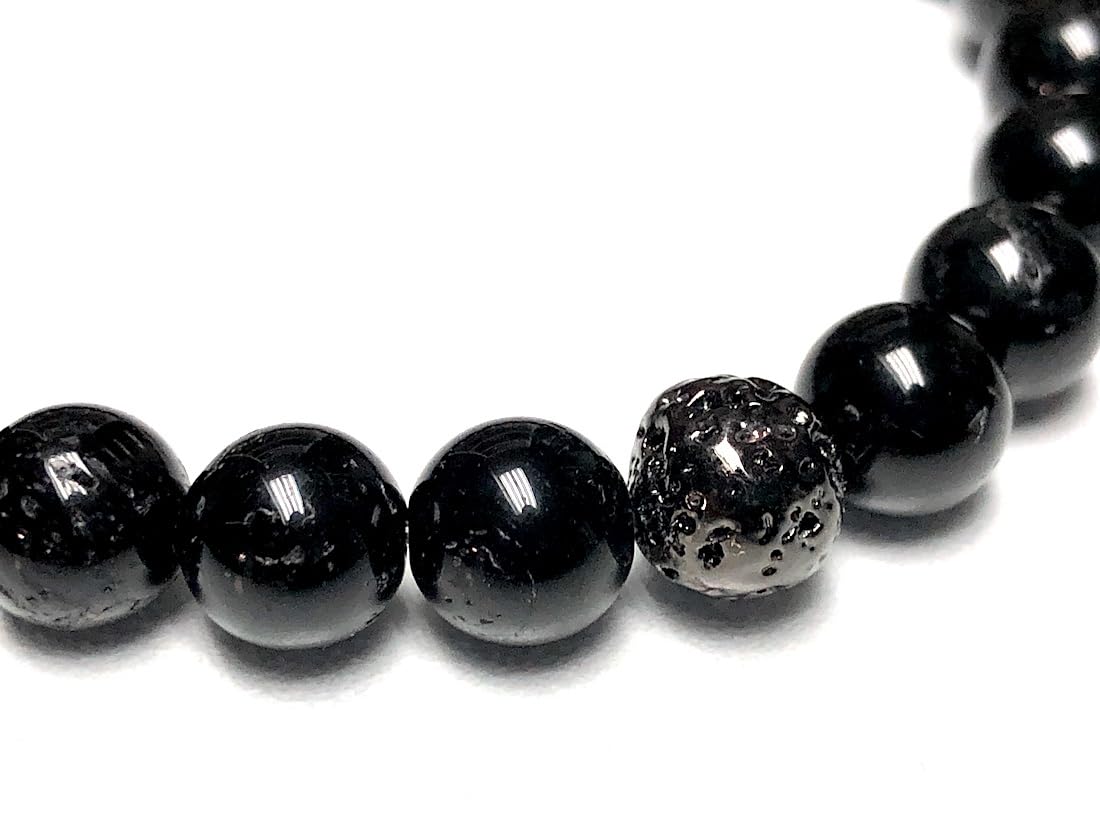 Black Tourmaline And Lava Rock Stretch Bracelet - October Birthstone for Libra - Root Chakra Association