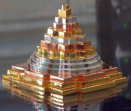 AWAKEN YOUR KUNDALINI Sri Yantra, Meru Yantra, Sri Chakra in Brass Size 3" Inch - Spiritual Powers, Vaastu Dosh, Prosperity - 3D - 3 Tone