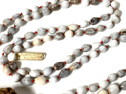 Vijayanti Vaijayanti mala beads necklace - Victory Mala 108 prayer beads for Laxmi Lakshmi Vishnu Krishna pooja puja - 5 mukhi (5 face) Rudraksha Rudraksh Guru bead - Awaken - w/Velvet Rosary pouch